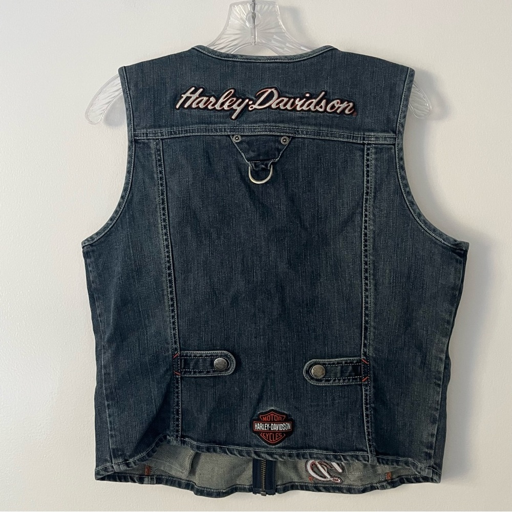 Harley Davidson Denim Zip Blue Motorcycle Patch Vest Large - Picture 5 of 8